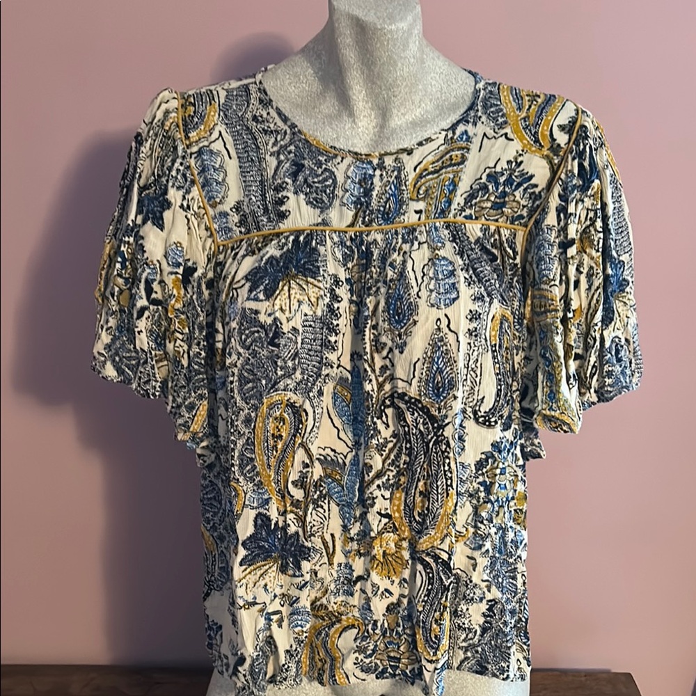 Floral Paisley Women's Top - Blue and Yellow